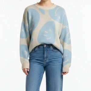 Altar'd State The All Over Smile Look Sweater Medium Smiley Face Oversized Happy